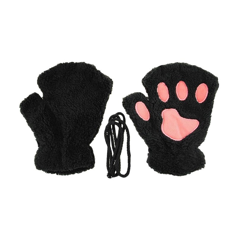 Ylucky Girls Cartoon Bear Claw Gloves Half Finger Paw Gloves Winter Warm Plush Faux Fur Mittens Hand Wear - Image 2